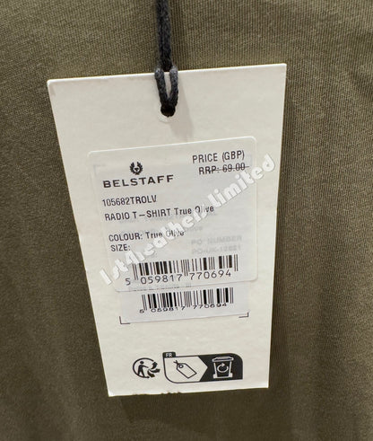 BELSTAFF RADIO PHOENIX COTTON T-SHIRT TRUE OLIVE GREEN RRP £69 BNWT