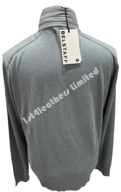 BELSTAFF KINSDALE MIXED MEDIA ZIP CARDIGAN JUMPER STEEL GREEN RRP £225 BNWT (Copy)