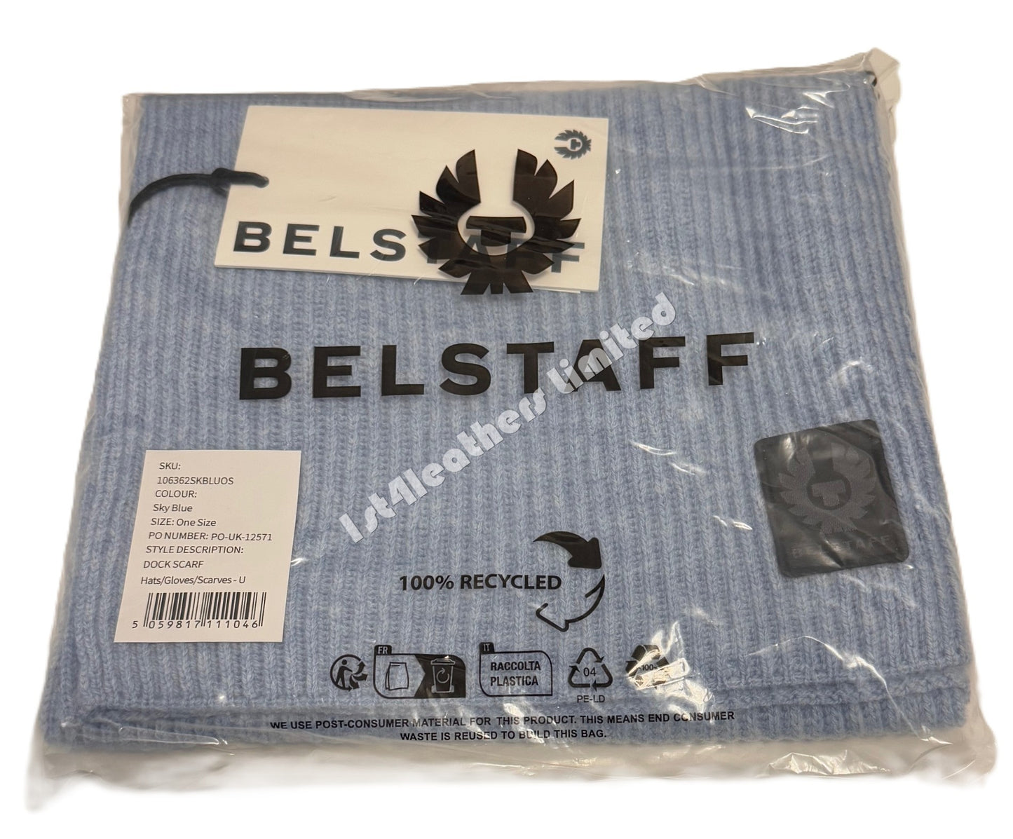 BELSTAFF PHOENIX LOGO CASHMERE & WOOL DOCK SCARF SKY BLUE RRP £100 BNWT