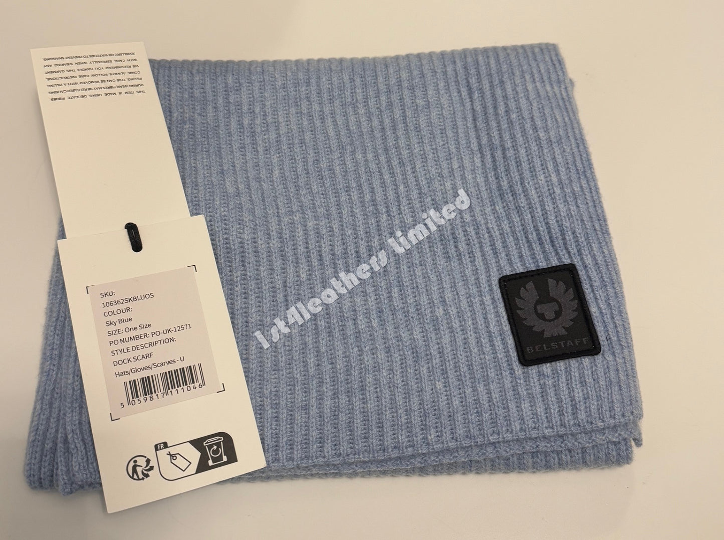 BELSTAFF PHOENIX LOGO CASHMERE & WOOL DOCK SCARF SKY BLUE RRP £100 BNWT