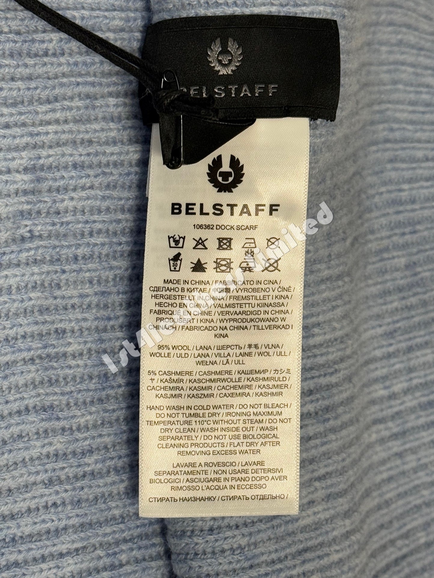 BELSTAFF PHOENIX LOGO CASHMERE & WOOL DOCK SCARF SKY BLUE RRP £100 BNWT