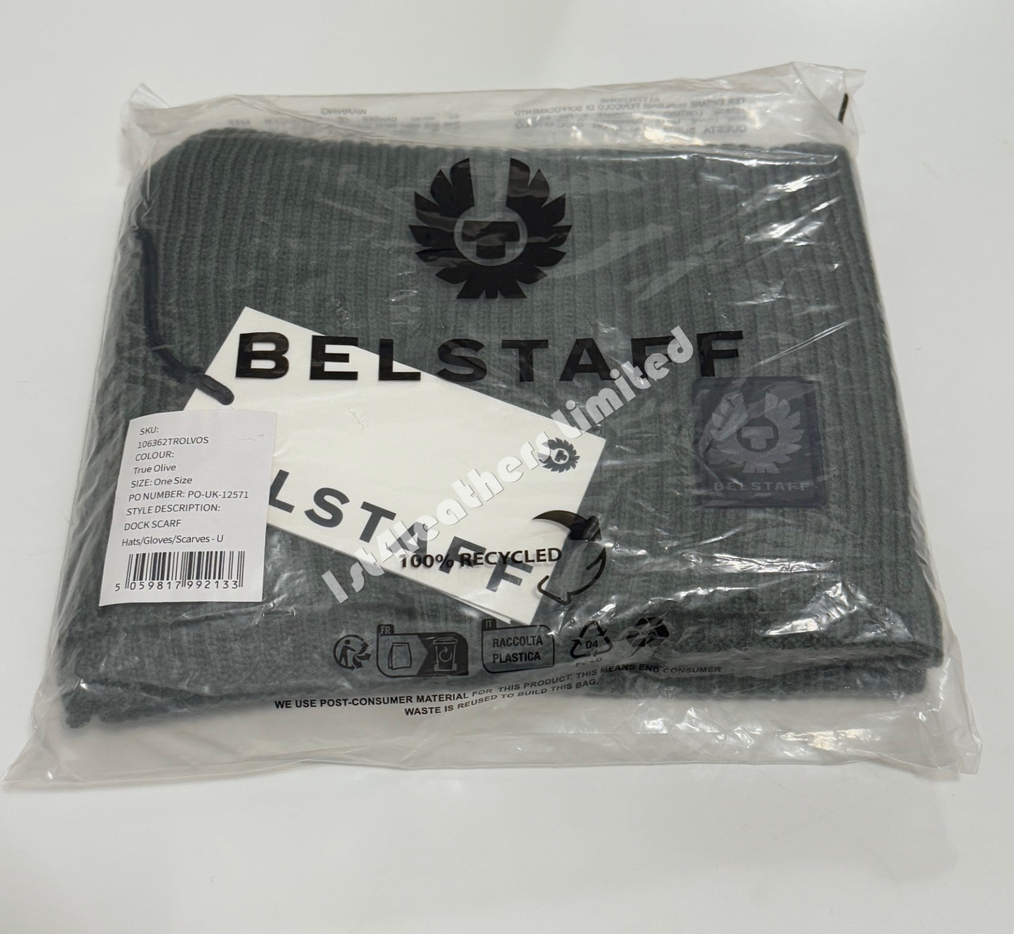 BELSTAFF PHOENIX LOGO CASHMERE & WOOL DOCK SCARF TRUE OLIVE GREEN RRP £100 BNWT