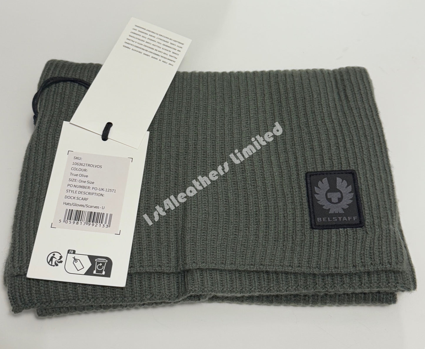BELSTAFF PHOENIX LOGO CASHMERE & WOOL DOCK SCARF TRUE OLIVE GREEN RRP £100 BNWT