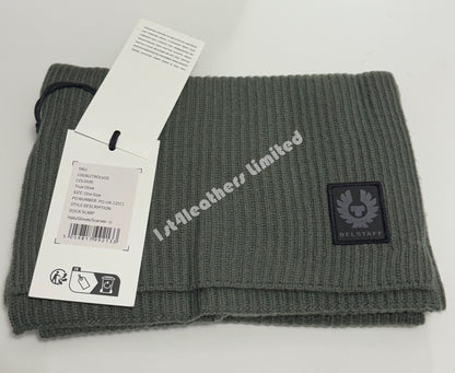BELSTAFF PHOENIX LOGO CASHMERE & WOOL DOCK SCARF TRUE OLIVE GREEN RRP £100 BNWT