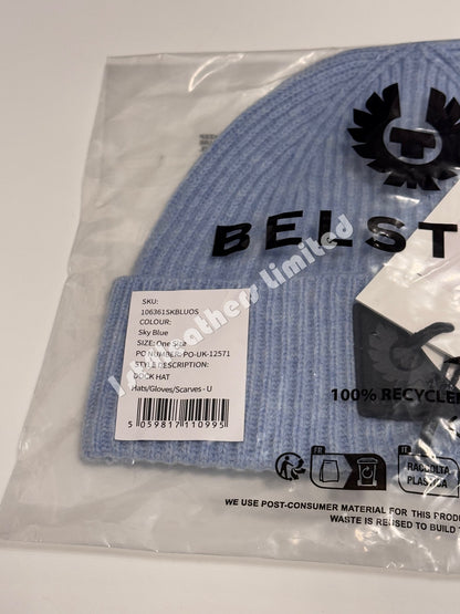 BELSTAFF PHOENIX LOGO WOOL/CASHMERE DOCK BEANIE HAT SKY BLUE RRP £80 BNWT