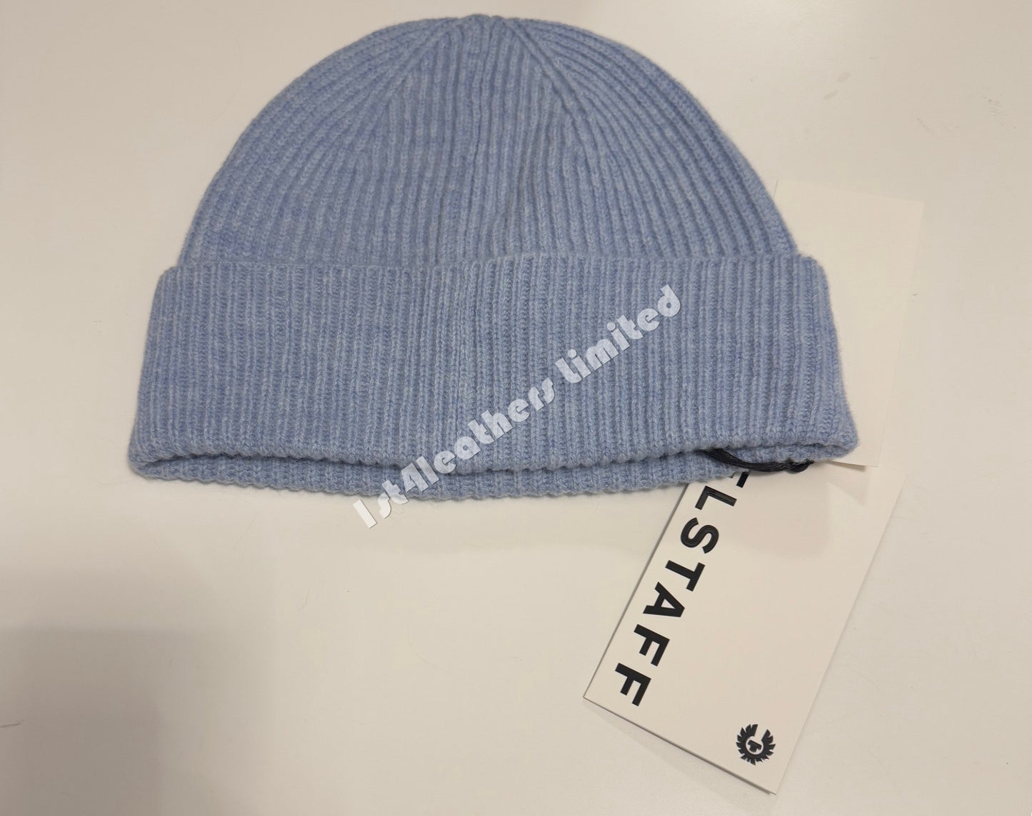 BELSTAFF PHOENIX LOGO WOOL/CASHMERE DOCK BEANIE HAT SKY BLUE RRP £80 BNWT