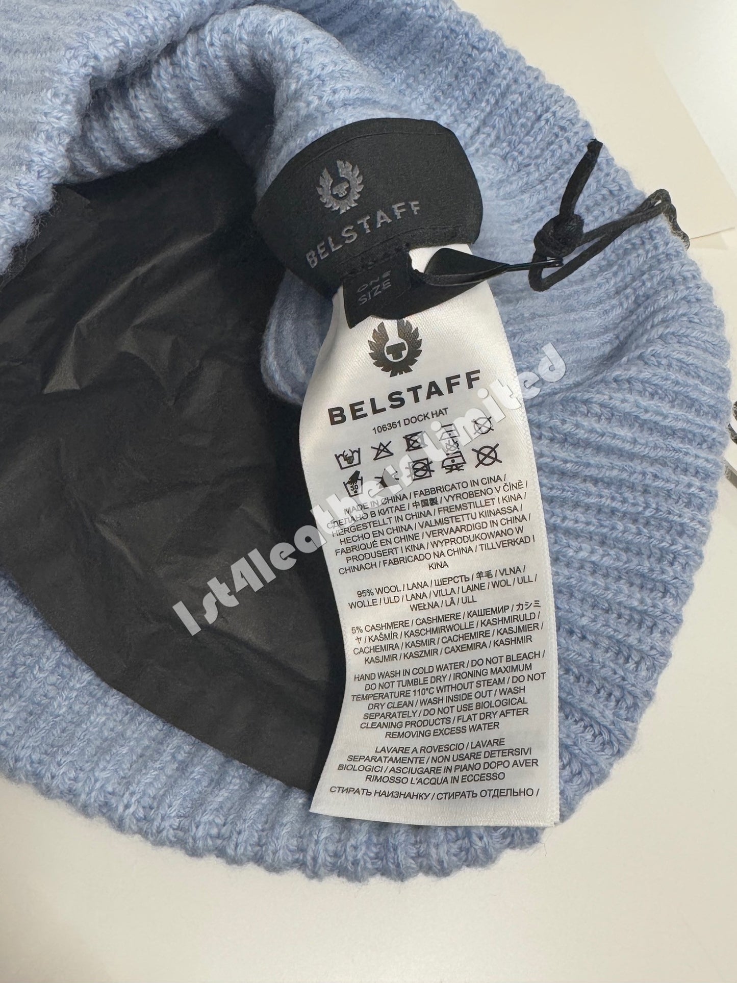 BELSTAFF PHOENIX LOGO WOOL/CASHMERE DOCK BEANIE HAT SKY BLUE RRP £80 BNWT