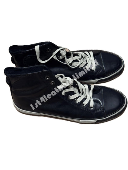 ALLSAINTS OSUN HIGH TOP LEATHER TRAINERS BLACK UK 9 RRP £169 BRAND NEW IN BOX