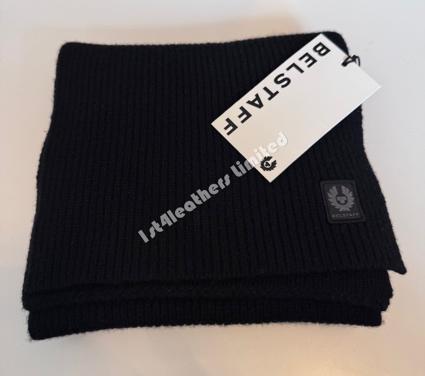 BELSTAFF PHOENIX LOGO WOOL DOCK SCARF BLACK MADE IN UK RRP £100 BNWT