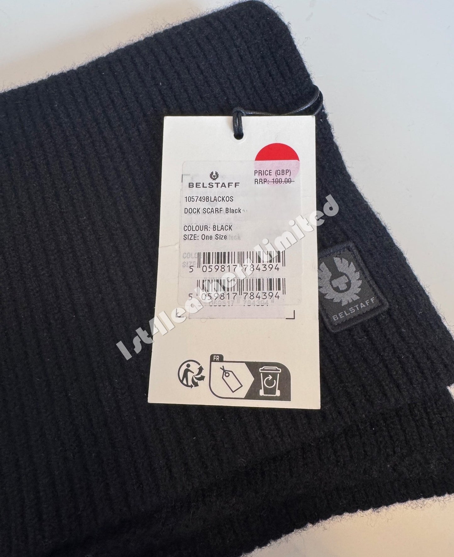 BELSTAFF PHOENIX LOGO WOOL DOCK SCARF BLACK MADE IN UK RRP £100 BNWT