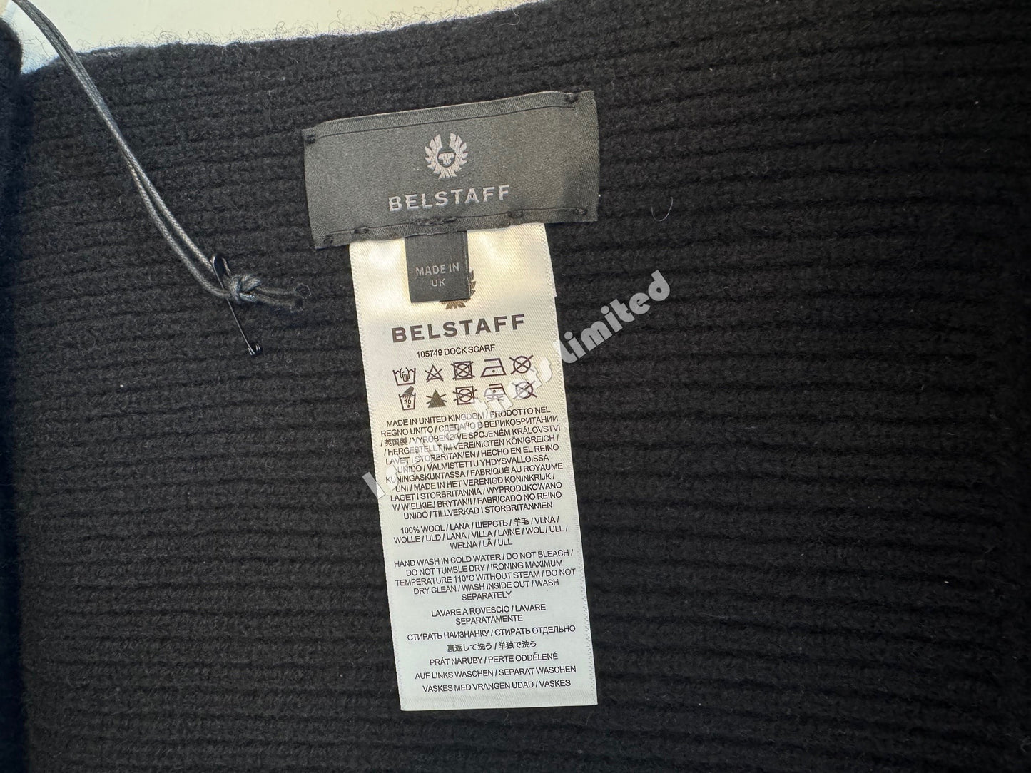BELSTAFF PHOENIX LOGO WOOL DOCK SCARF BLACK MADE IN UK RRP £100 BNWT
