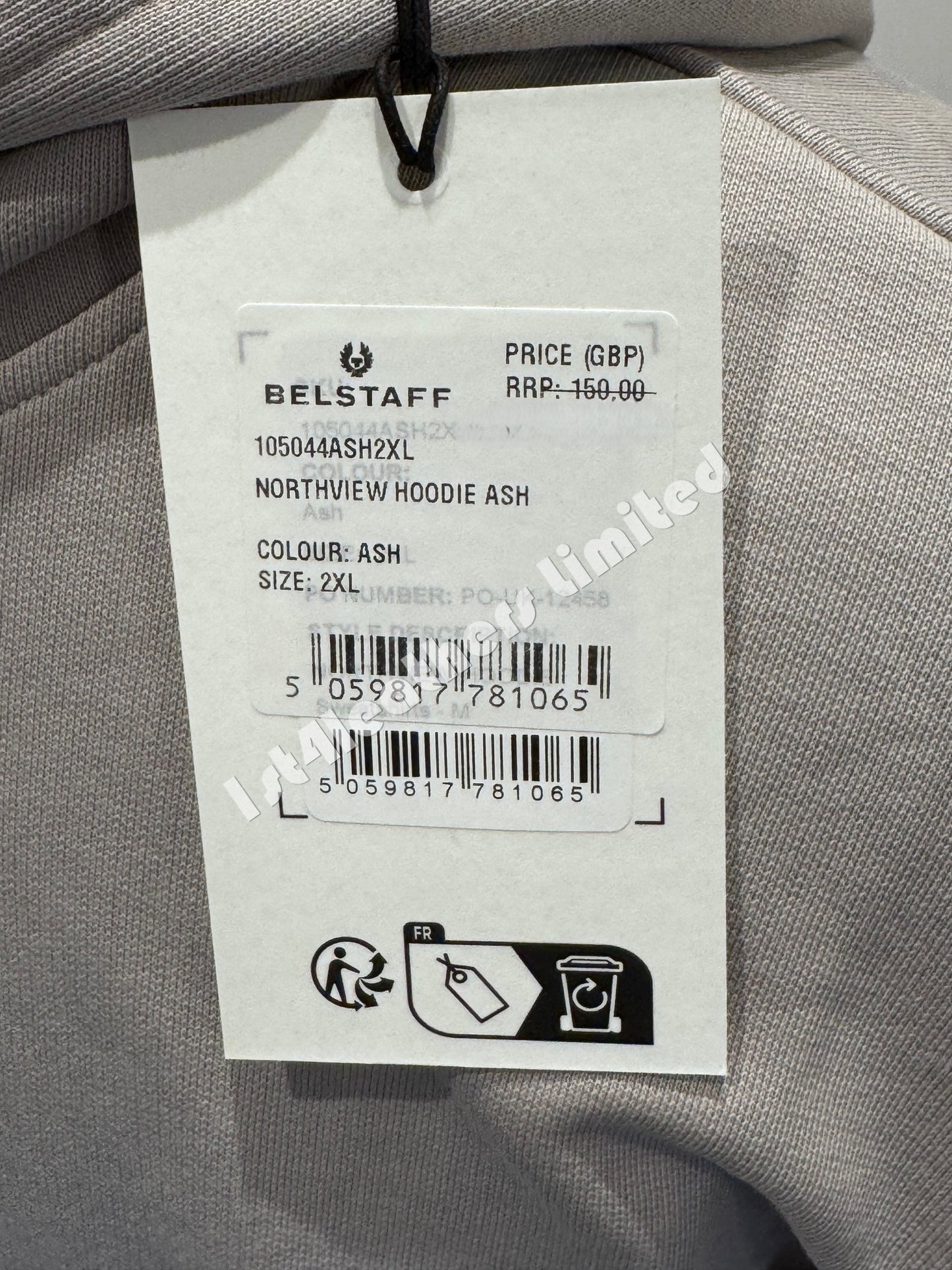 BELSTAFF NORTHVIEW COTTON FLEECE HOODIE SWEATSHIRT ASH GREY 3XL RRP £150 BNWT