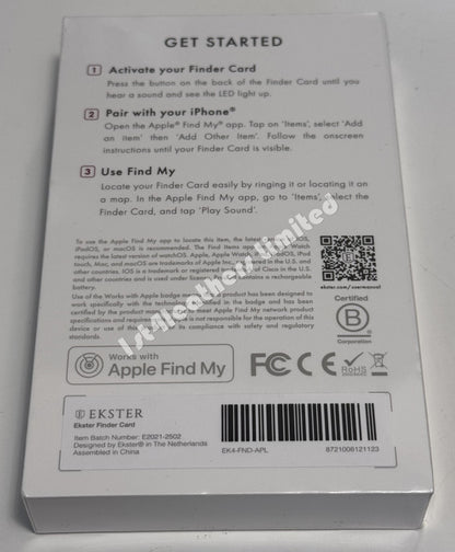 EKSTER APPLE FIND MY FINDER CARD FOR WALLETS & CARDHOLDERS RRP £49 BNIB