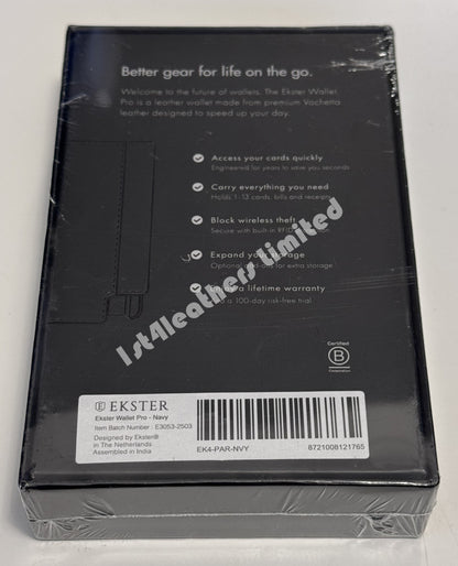 EKSTER RFID BLOCKING LEATHER WALLET PRO NAVY BLUE RRP £109 BNIB
