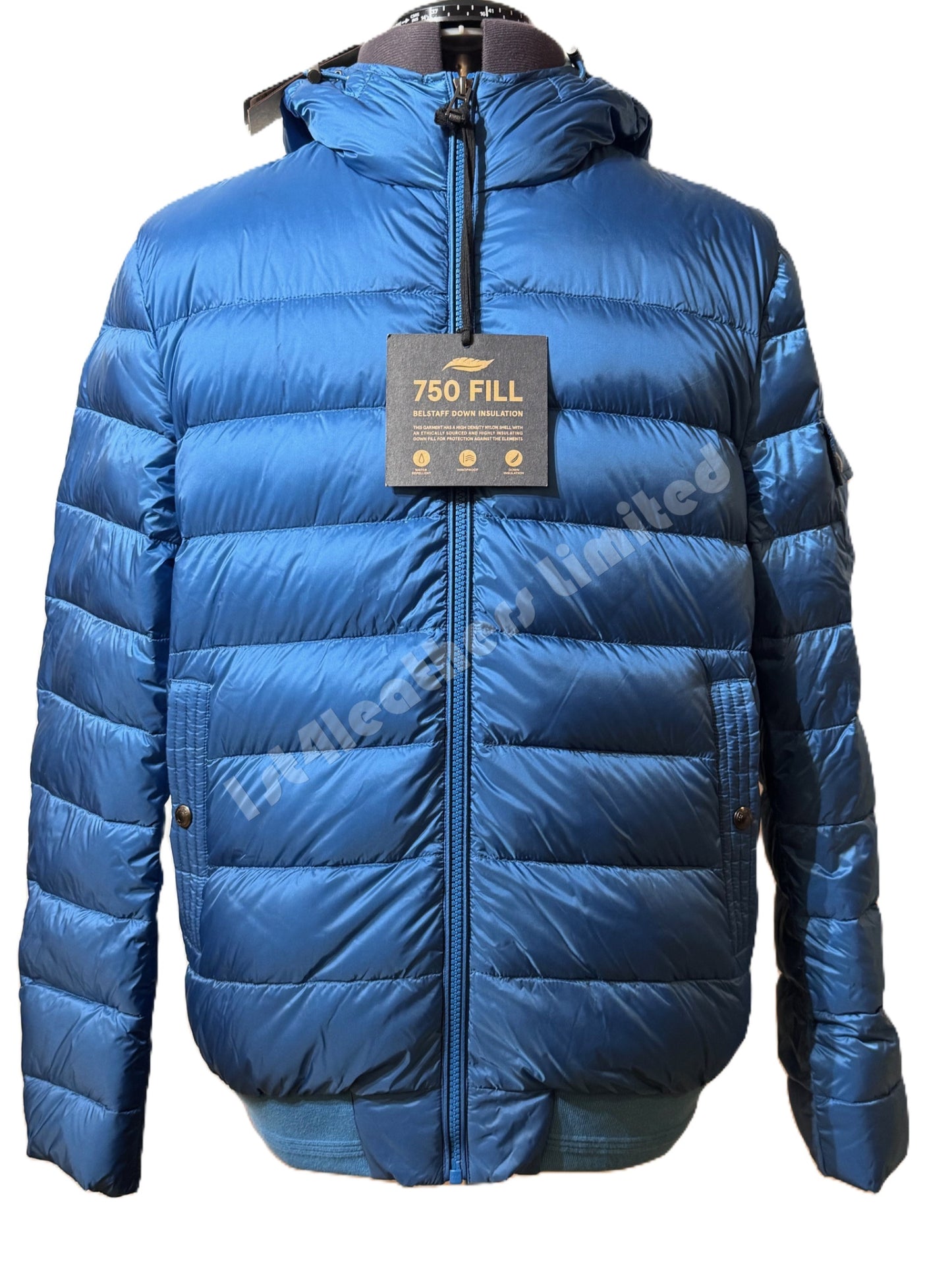 BELSTAFF STADIA DOWN PUFFA HOODED BOMBER JACKET OCEAN BLUE UK44 2XL RRP £395 NEW