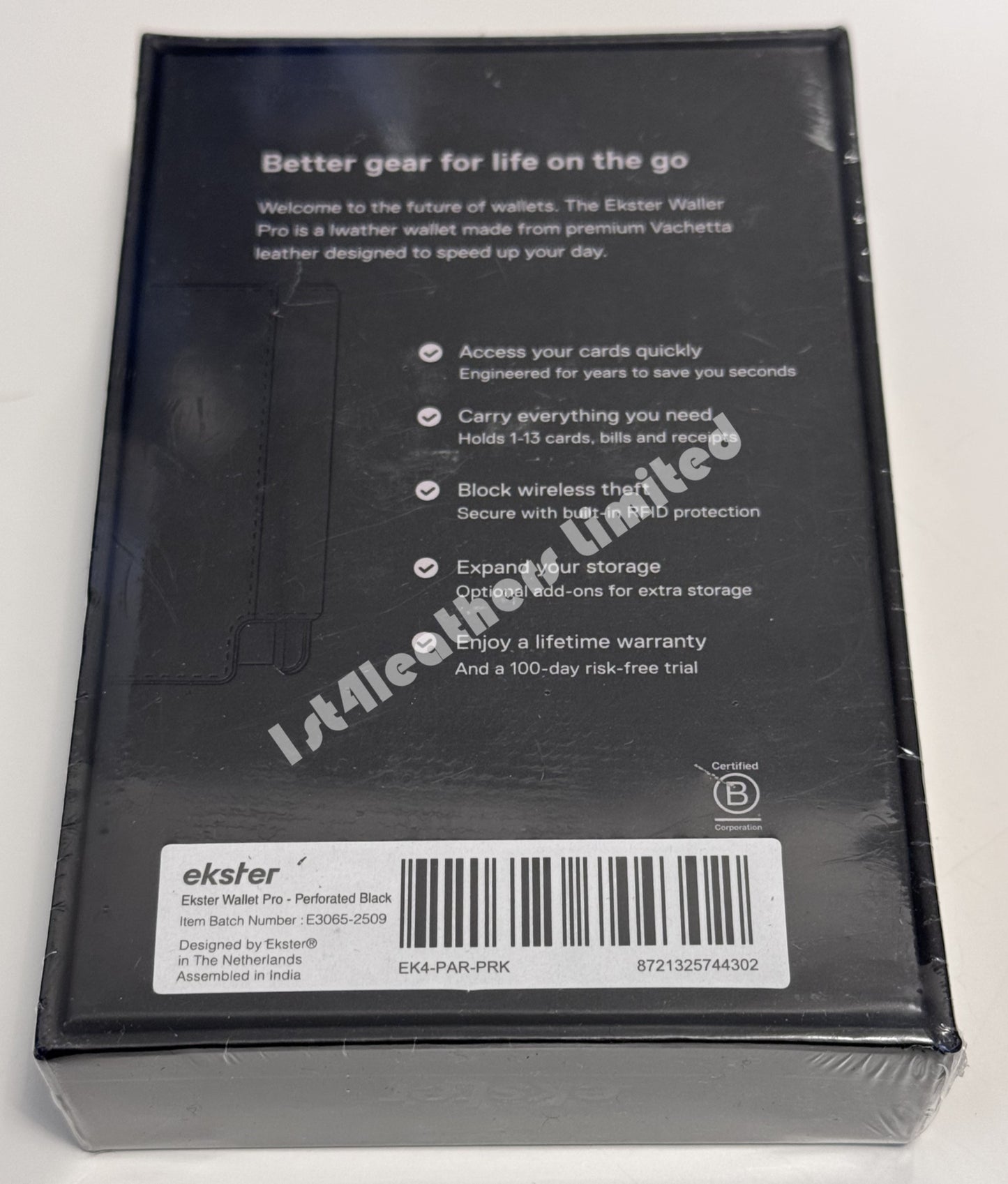 EKSTER SPECIAL EDITION PERFORATED LEATHER WALLET PRO BLACK RFID RRP £109 BNIB