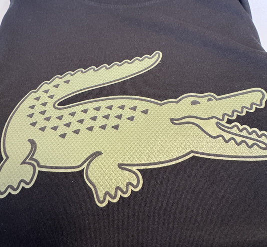 LACOSTE CREW NECK LARGE CROC LOGO COTTON T-SHIRT BLACK/GREEN 2XL RRP £60 BNWT