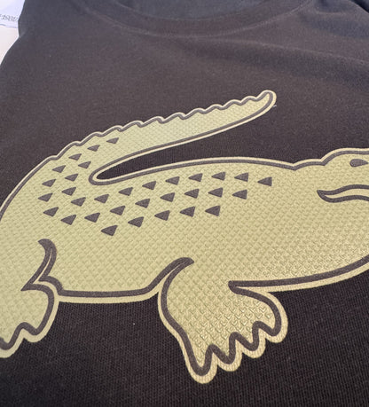 LACOSTE CREW NECK LARGE CROC LOGO COTTON T-SHIRT BLACK/GREEN 2XL RRP £60 BNWT