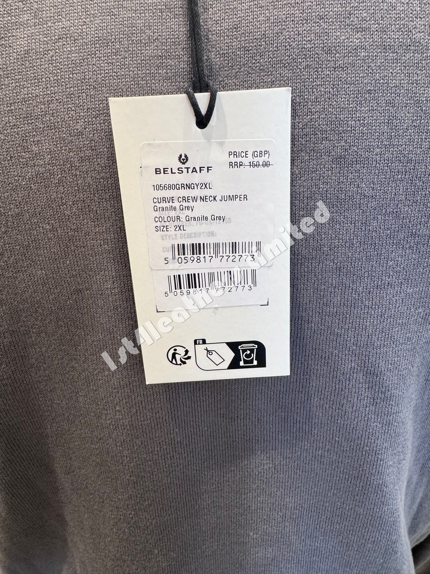 BELSTAFF CURVE CREW NECK COTTON JUMPER GRANITE GREY RRP £150 BNWT