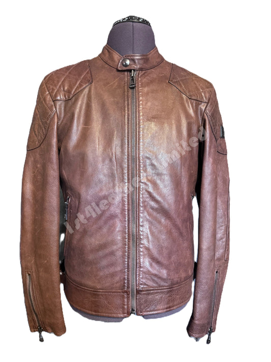 BELSTAFF OUTLAW HAND WAX CALF LEATHER JACKET SADDLE BROWN UK38 M RRP £1295 BNWT