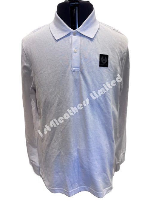 BELSTAFF STEWARTON PIQUE COTTON LONG SLEEVE POLO SHIRT WHITE RRP £110 BNWT