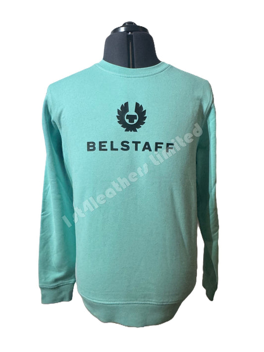 BELSTAFF SIGNATURE CREW NECK SWEATSHIRT OCEAN GREEN LARGE RRP £135 BNWT