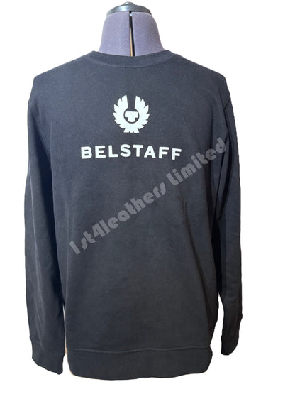 BELSTAFF SIGNATURE CREW NECK SWEATSHIRT BLACK/OFF WHITE MEDIUM RRP £135 BNWT