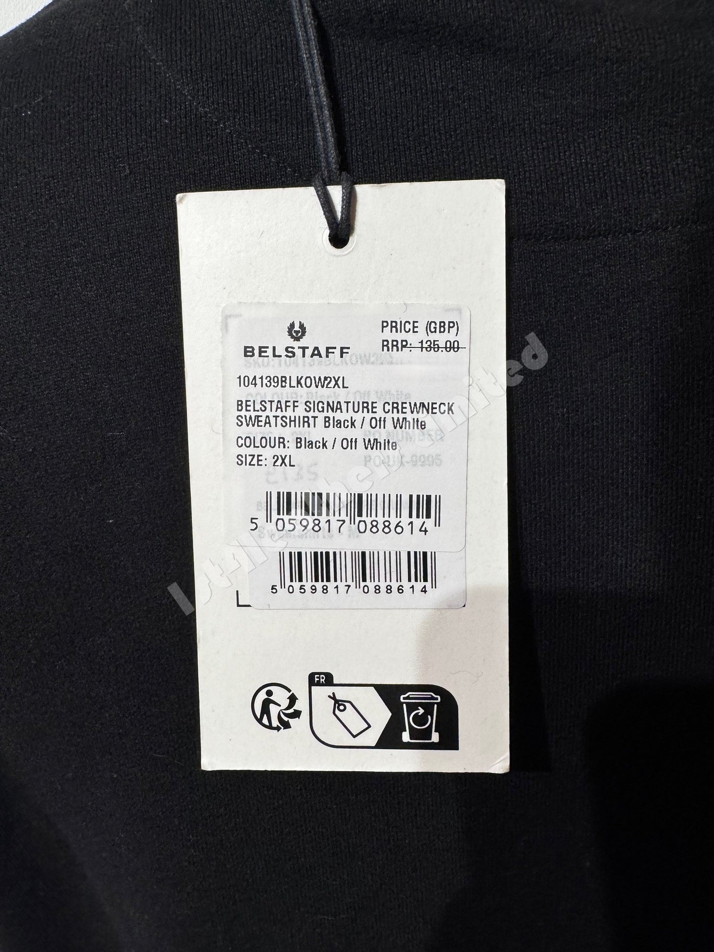 BELSTAFF SIGNATURE CREW NECK COTTON SWEATSHIRT BLACK/OFF WHITE 2XL RRP £135 BNWT