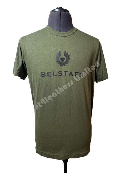 BELSTAFF SIGNATURE PHOENIX LOGO COTTON T-SHIRT TRUE OLIVE SMALL RRP £70 BNWT