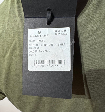 BELSTAFF SIGNATURE PHOENIX LOGO COTTON T-SHIRT TRUE OLIVE RRP £70 BNWT