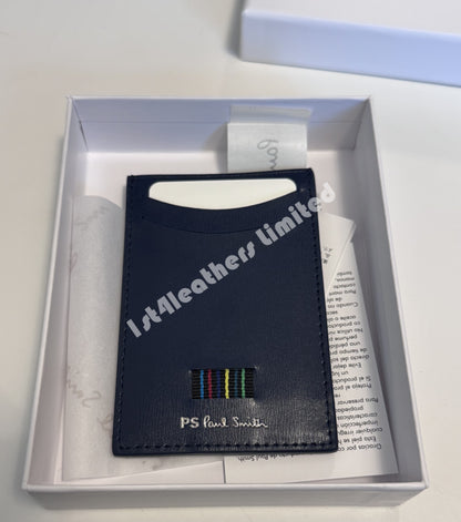PAUL SMITH PS LEATHER CARD HOLDER WALLET NAVY BLUE RRP £85 BNWT & BOX