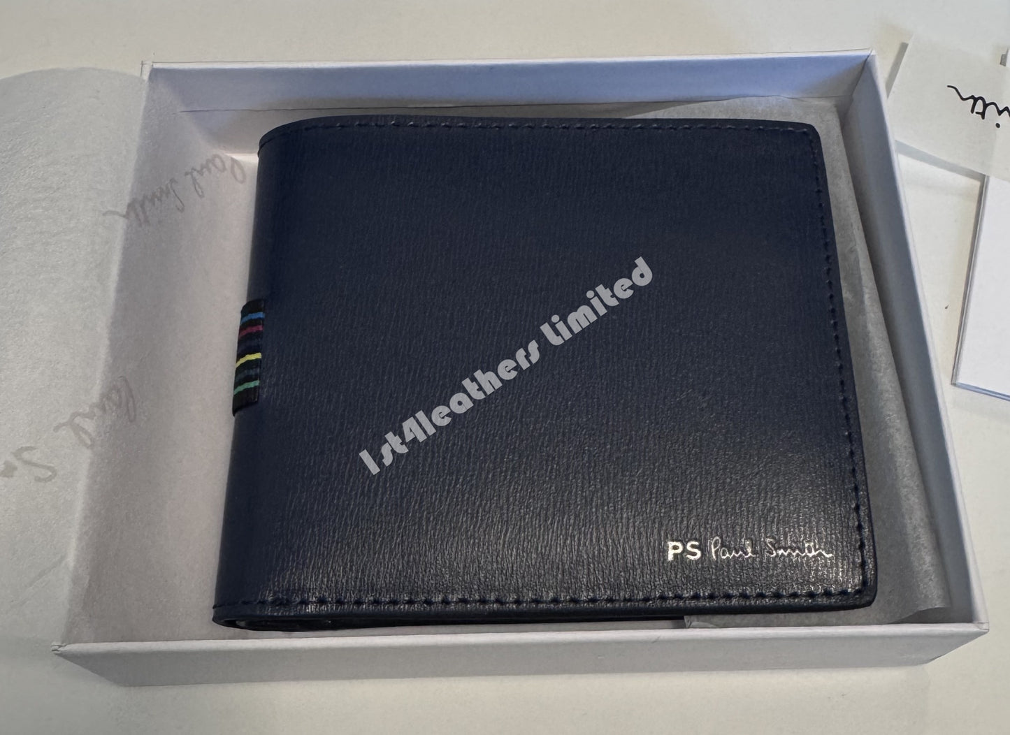 PAUL SMITH PS LEATHER BI-FOLD COIN POUCH WALLET NAVY BLUE RRP £130 NEW IN BOX