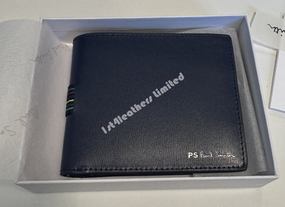 PAUL SMITH PS LEATHER BI-FOLD COIN POUCH WALLET NAVY BLUE RRP £130 NEW IN BOX