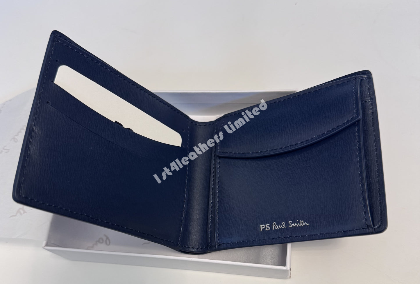 PAUL SMITH PS LEATHER BI-FOLD COIN POUCH WALLET NAVY BLUE RRP £130 NEW IN BOX