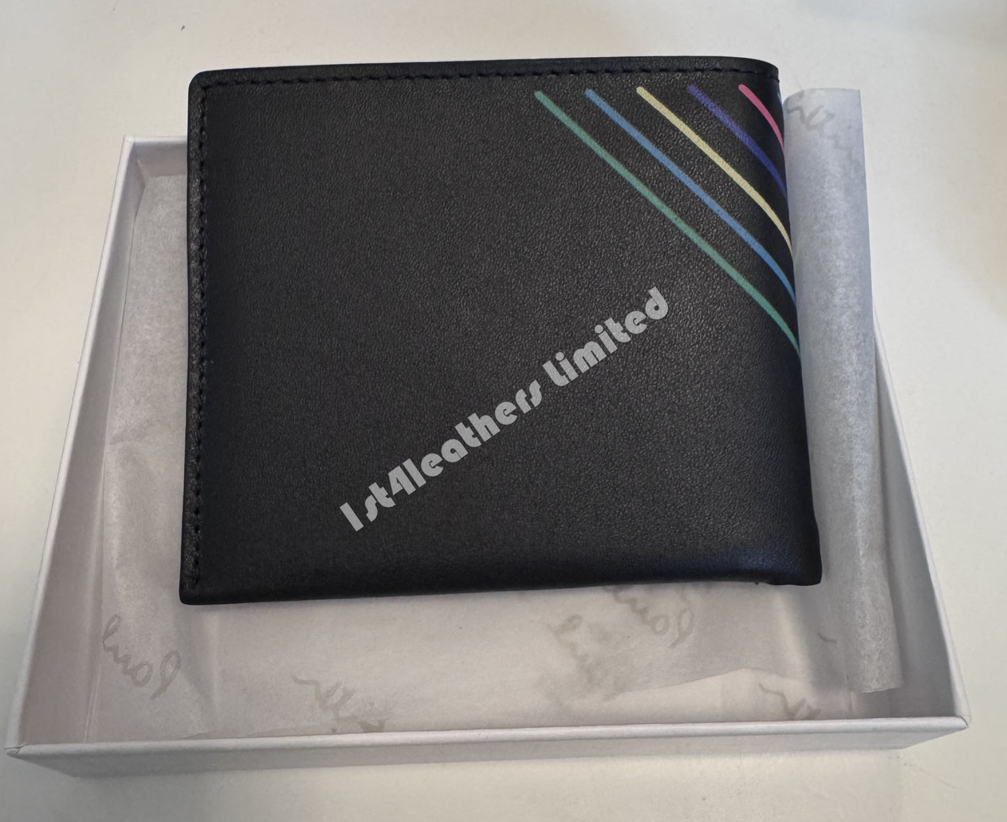 PAUL SMITH PS LEATHER BI-FOLD SPORTS STRIPE WALLET BLACK RRP £130 NEW IN BOX