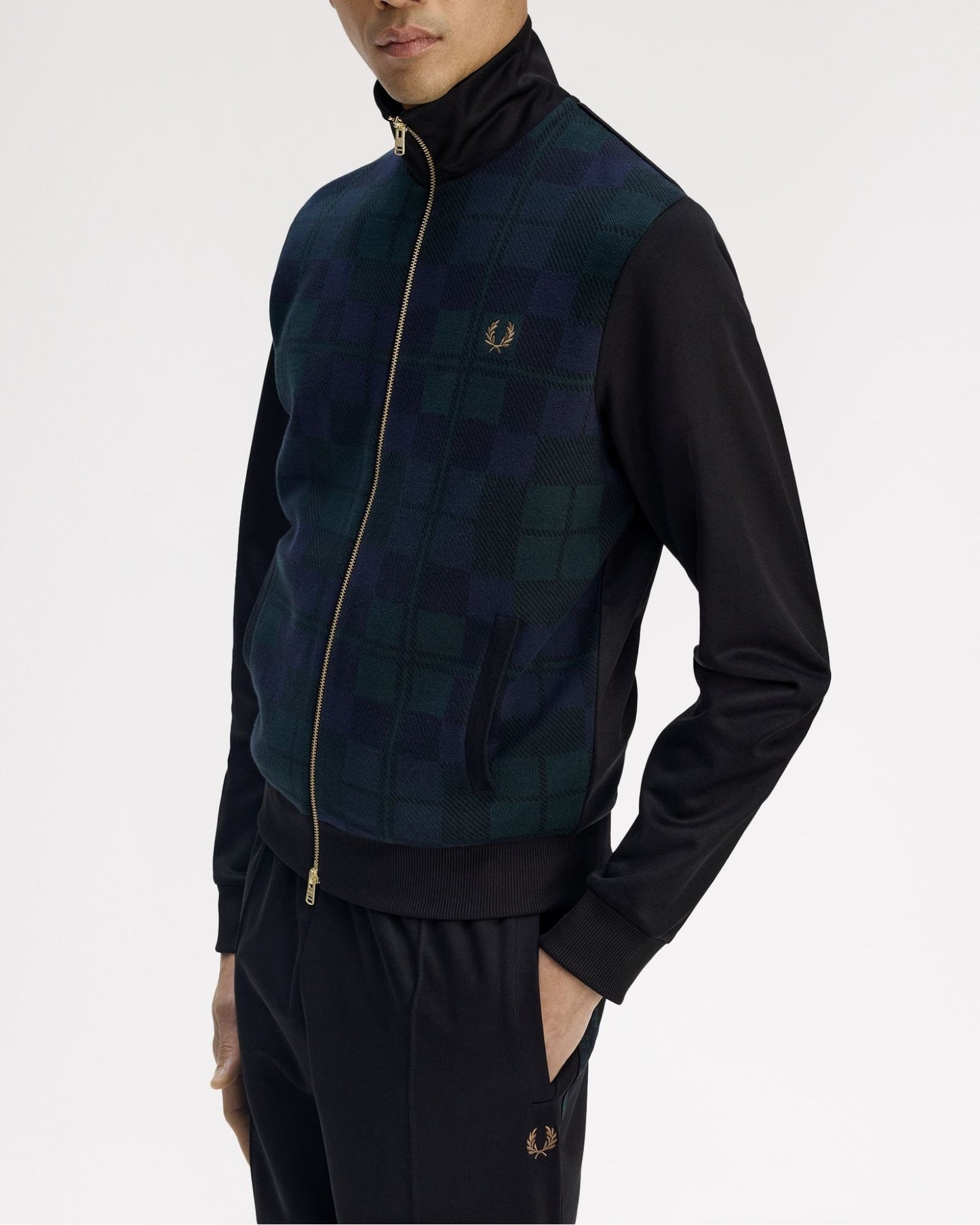 FRED PERRY BLACK WATCH TARTAN FRONT TRACK JACKET BLACK LARGE RRP £160 BNWT