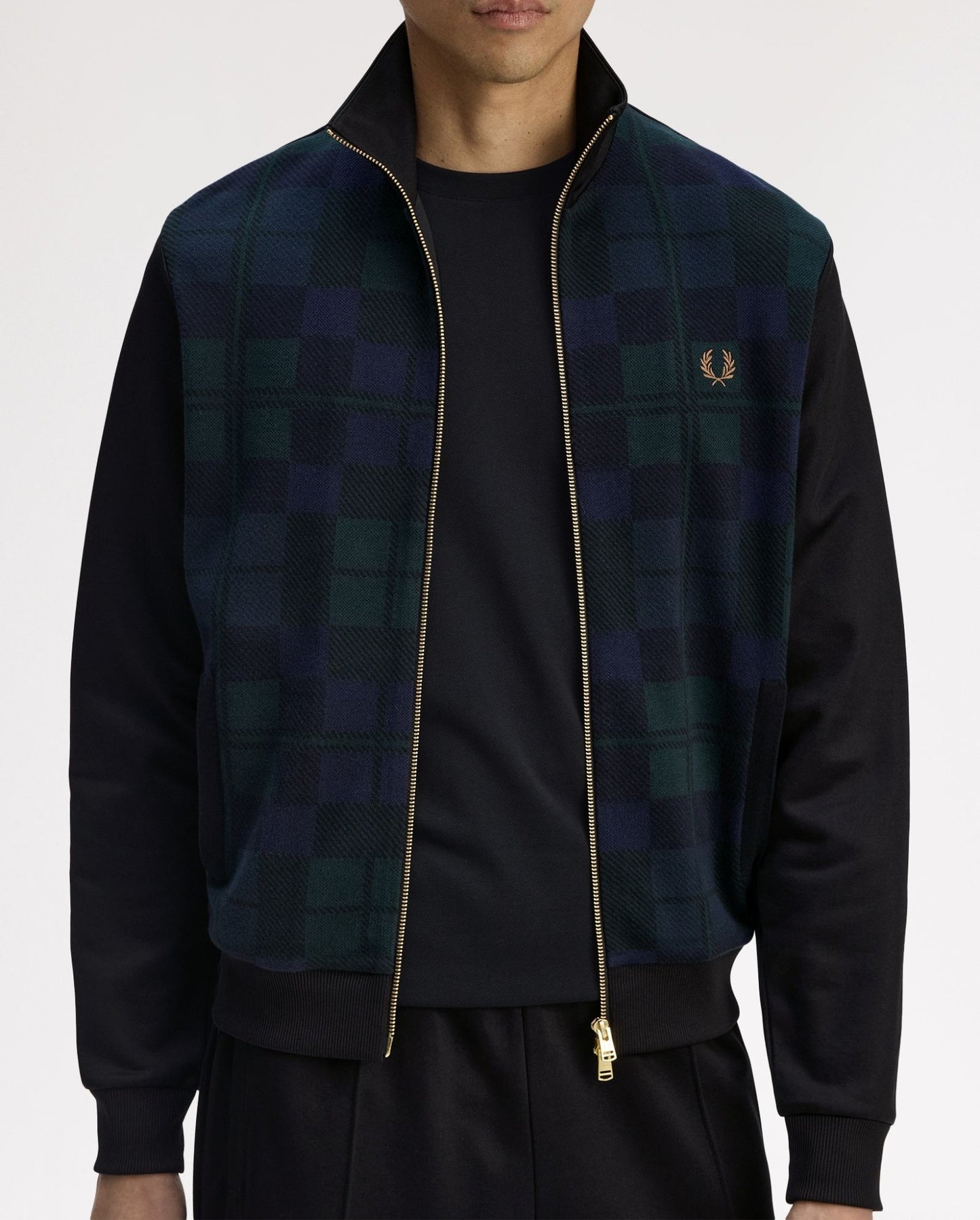 FRED PERRY BLACK WATCH TARTAN FRONT TRACK JACKET BLACK LARGE RRP £160 BNWT