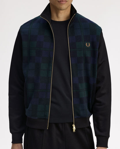 FRED PERRY BLACK WATCH TARTAN FRONT TRACK JACKET BLACK LARGE RRP £160 BNWT
