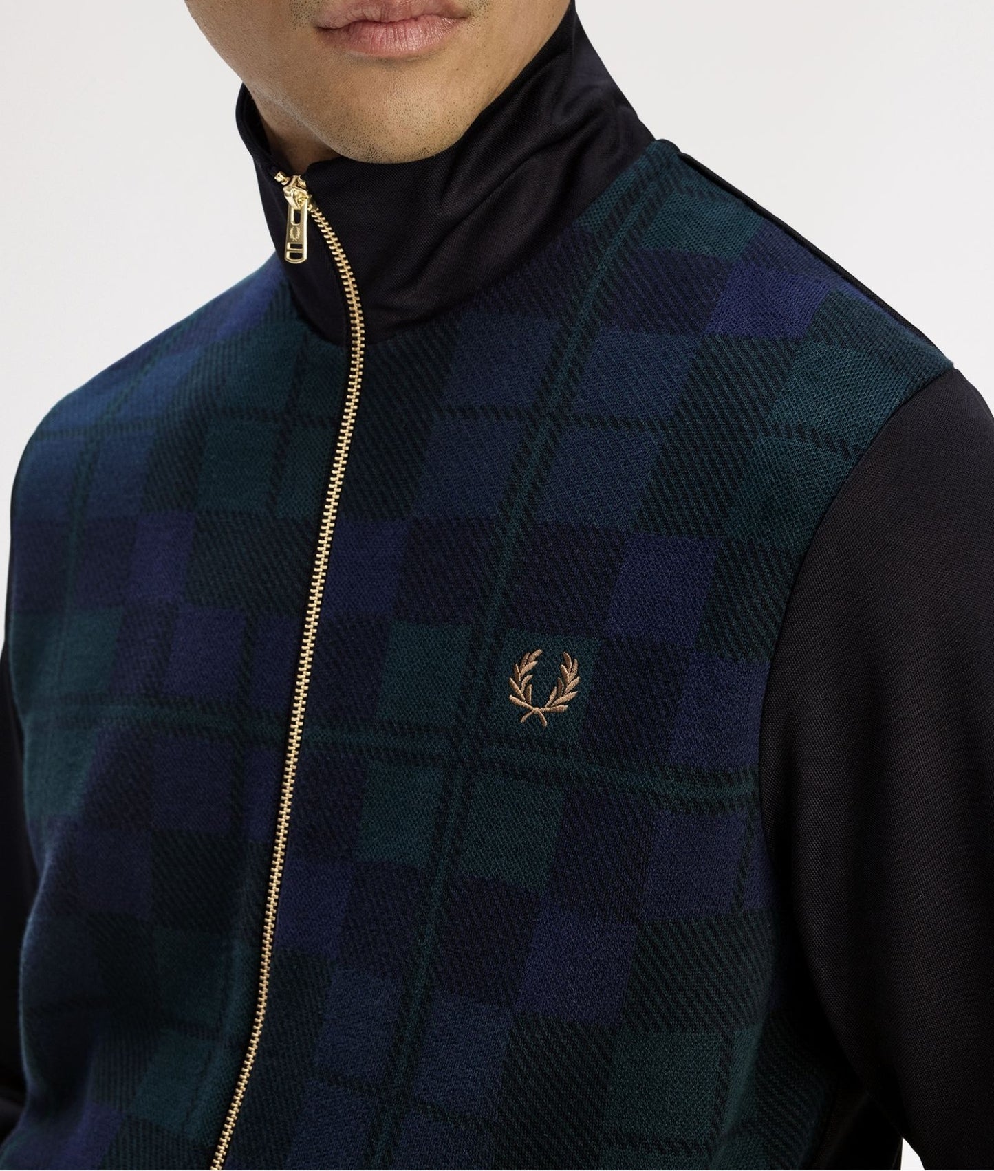 FRED PERRY BLACK WATCH TARTAN FRONT TRACK JACKET BLACK LARGE RRP £160 BNWT