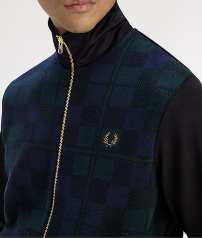 FRED PERRY BLACK WATCH TARTAN FRONT TRACK JACKET BLACK LARGE RRP £160 BNWT