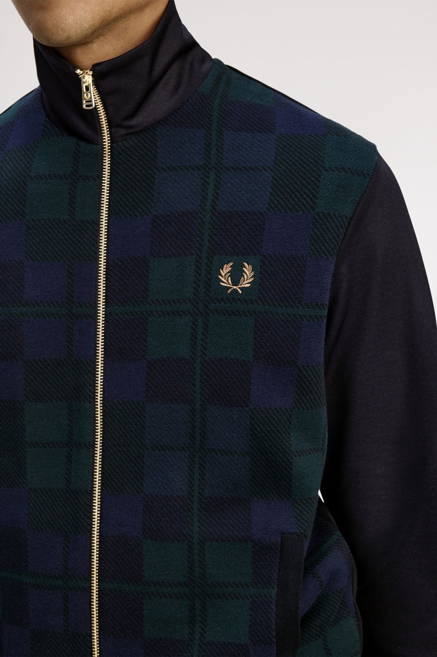 FRED PERRY BLACK WATCH TARTAN FRONT TRACK JACKET BLACK LARGE RRP £160 BNWT