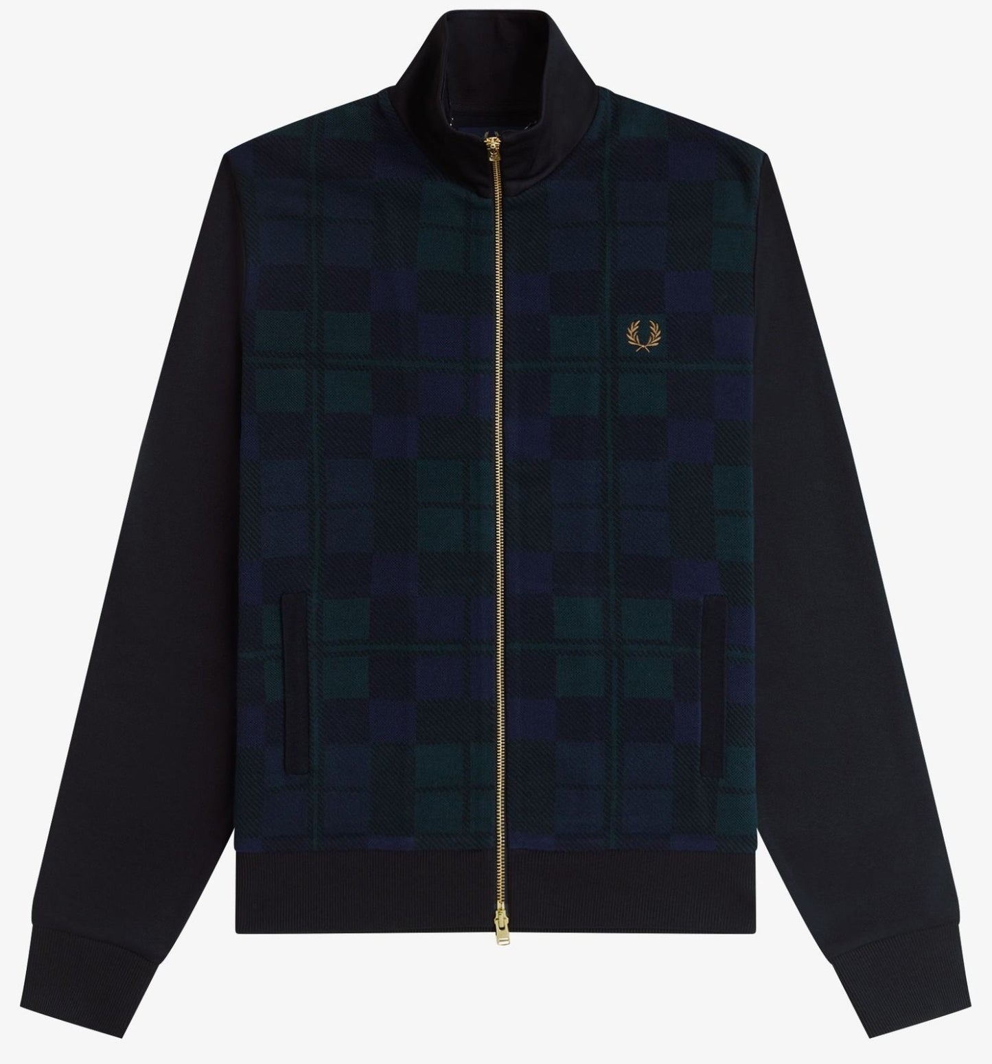 FRED PERRY BLACK WATCH TARTAN FRONT TRACK JACKET BLACK LARGE RRP £160 BNWT