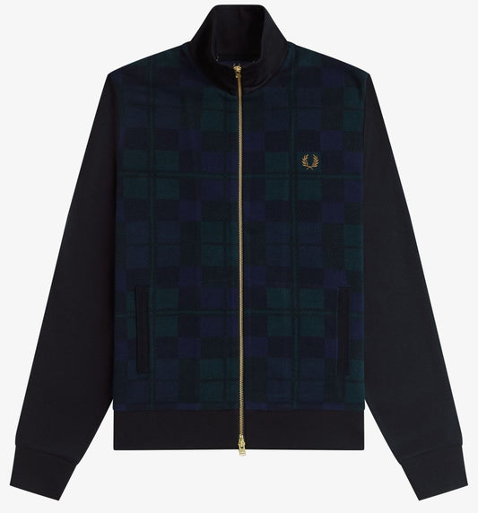 FRED PERRY BLACK WATCH TARTAN FRONT TRACK JACKET BLACK LARGE RRP £160 BNWT