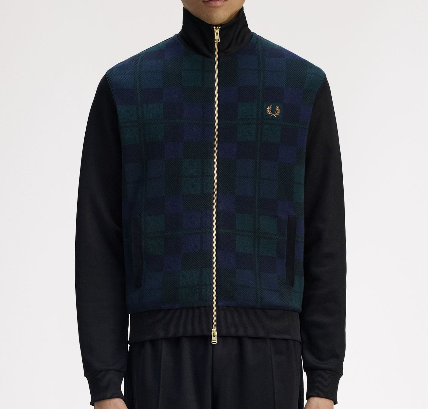 FRED PERRY BLACK WATCH TARTAN FRONT TRACK JACKET BLACK LARGE RRP £160 BNWT