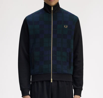 FRED PERRY BLACK WATCH TARTAN FRONT TRACK JACKET BLACK LARGE RRP £160 BNWT