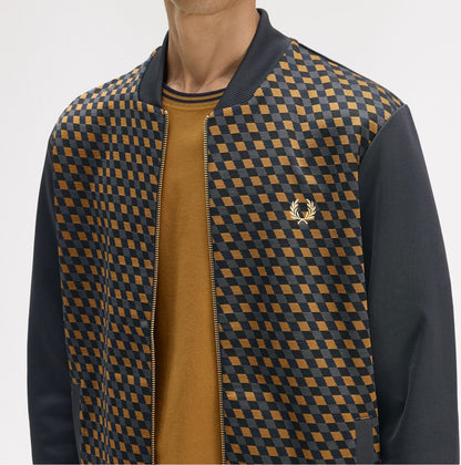 FRED PERRY JACQUARD GEOMETRIC PRINT TRACK JACKET ANCHOR GREY XL RRP £130 BNWT