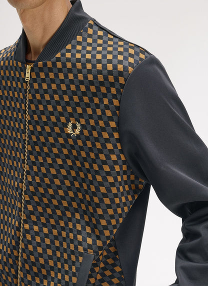 FRED PERRY JACQUARD GEOMETRIC PRINT TRACK JACKET ANCHOR GREY XL RRP £130 BNWT