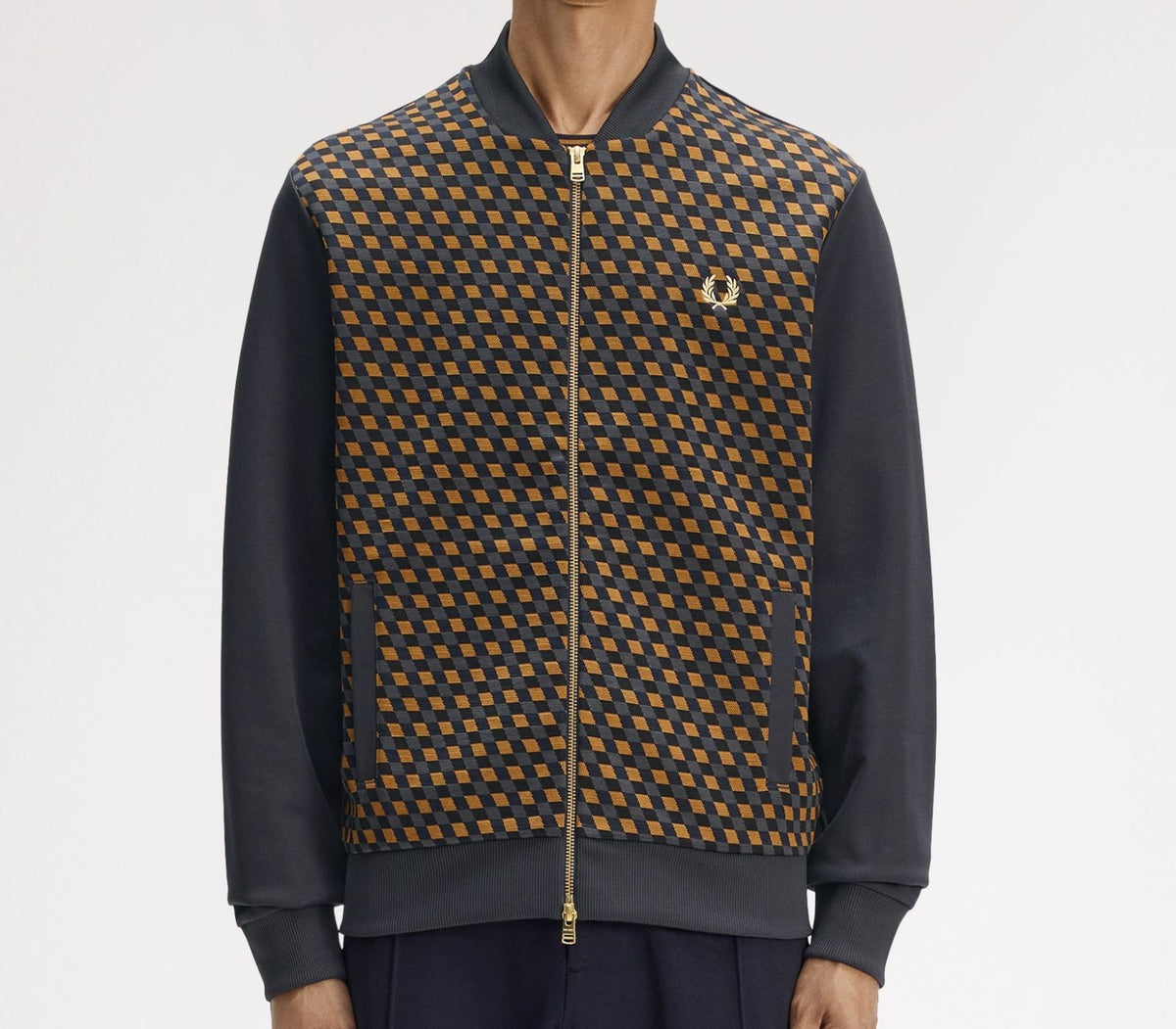FRED PERRY JACQUARD GEOMETRIC PRINT TRACK JACKET ANCHOR GREY XL RRP £130 BNWT
