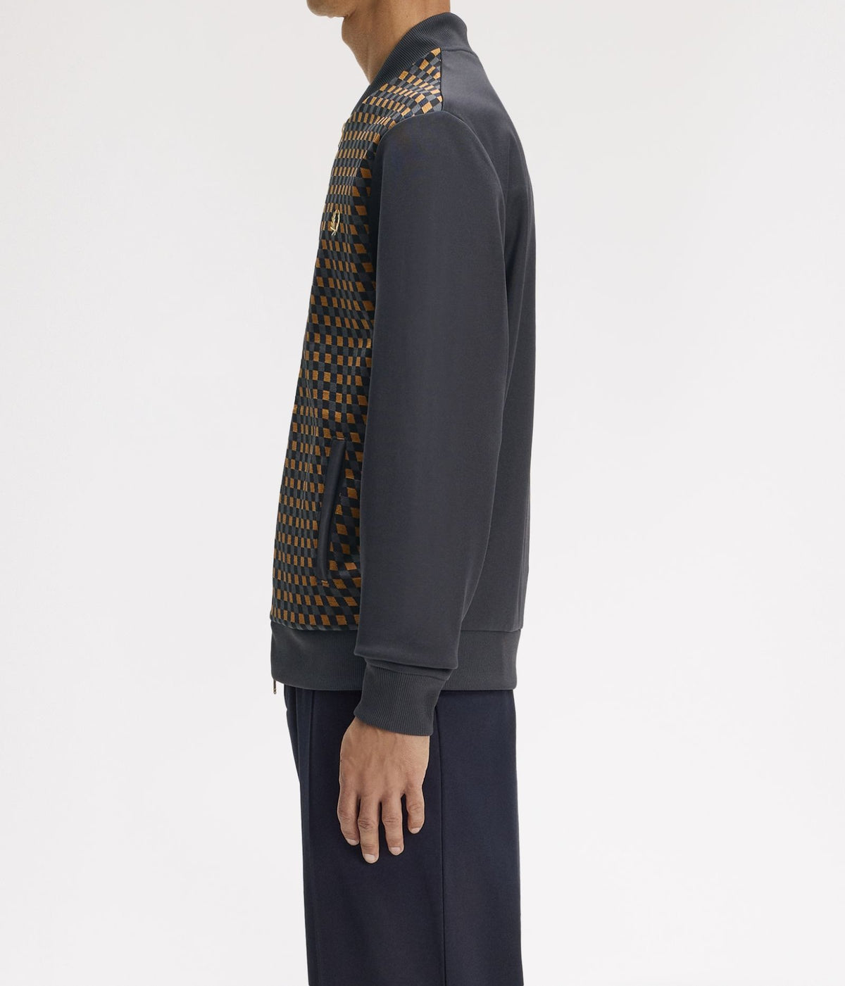 FRED PERRY JACQUARD GEOMETRIC PRINT TRACK JACKET ANCHOR GREY XL RRP £130 BNWT