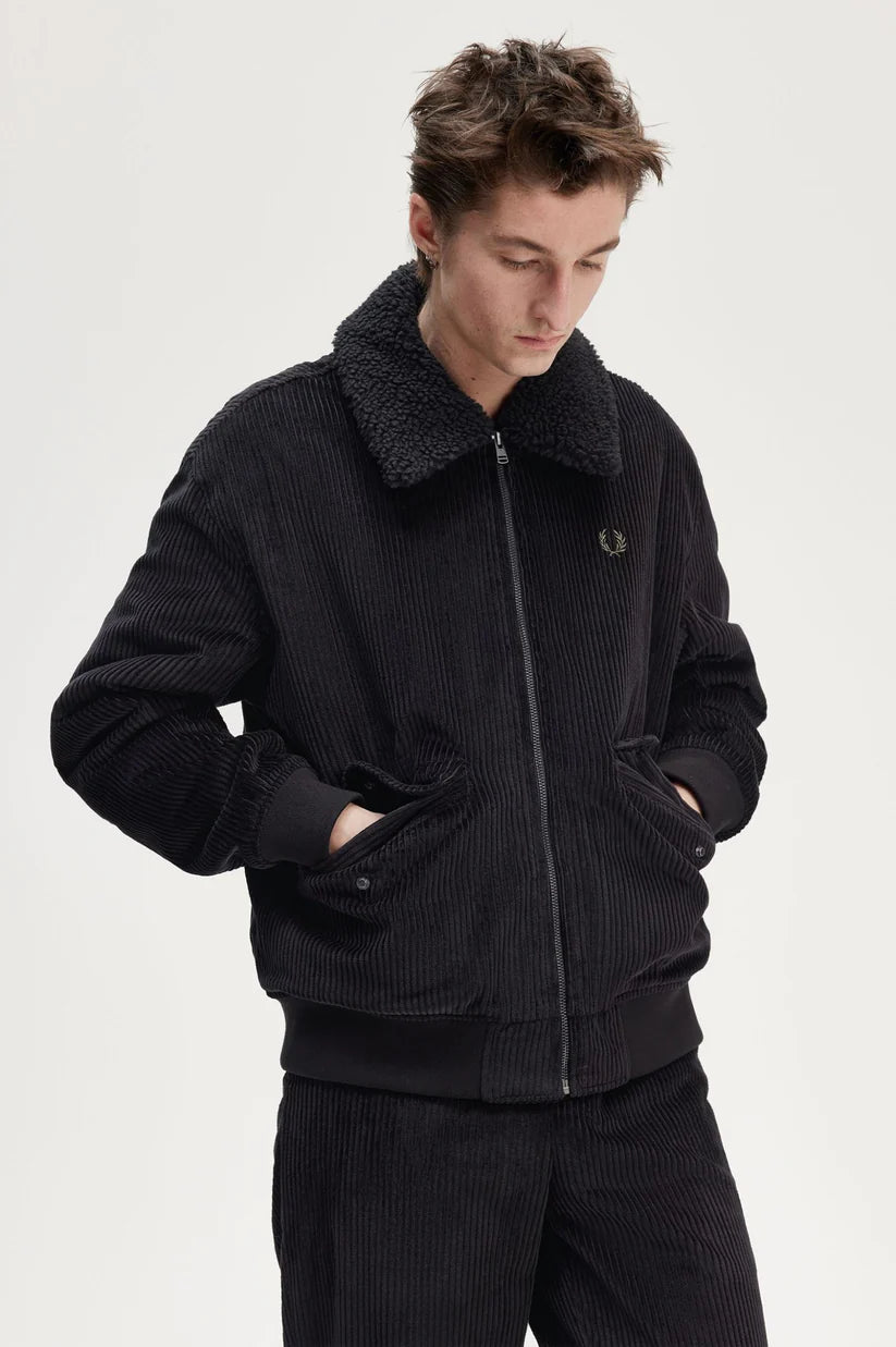 FRED PERRY SHERPA COLLAR CORDUROY COTTON BOMBER JACKET BLACK 2XL RRP £285 BNWT